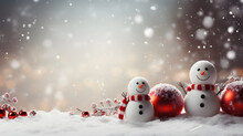 Christmas Background With Christmas Decoration And Snowflakes. Space For Text. Mock Up Design