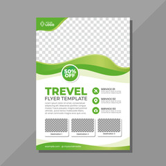 Wall Mural - Travel flyer template with green wave