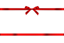 Red Ribbon Bow Realistic Shiny Satin With Shadow Horizontal Ribbon For Decorate Your Wedding Invitation Card,certificate,coupon Or Gift Boxes Vector EPS10 With Copy Space Isolated On White Background