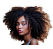 Profilowy head shot czarnoskórej kobiety z afro. 