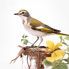 Wall Mural - White-eyed vireo bird isolated on white background.