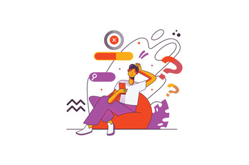 Aufkleber - No request found concept with people scene in the flat cartoon style. The guy uses Internet search to get information, but this time the system failed him. Vector illustration.