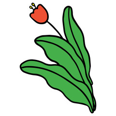 Sticker - Leaves with flower cartoon line filled illustration