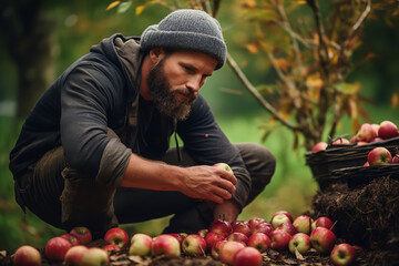 Amidst the rustic charm of a farmhouse, an artisan closely examines different apple varieties, pondering over the unique cider flavors each will produce