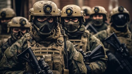 Wall Mural - Soldiers of the special forces of the United States of America in full gear