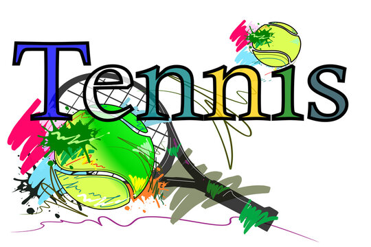 Tennis word text and sport art brush style