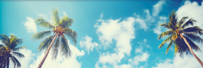 Wall Mural - Summer holidays travel concept. Palm trees against blue sky