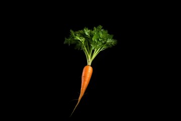 Wall Mural - Fresh carrot with green leaves isolated on black background. Healthy food and vegetables