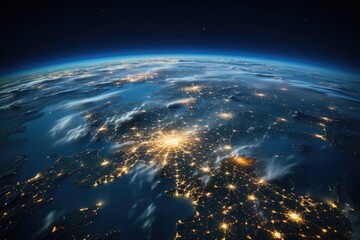 earth planet at night. abstract wallpaper. city lights on planet.