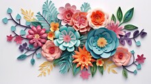Flower Card Design 3d Template, In The Style Of Feminine Sticker Art, Paper Sculptures, Shaped Canvas, Floral Motifs, Color Art, Pastel-hued