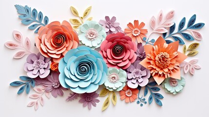  flower card design 3d template, in the style of feminine sticker art, paper sculptures, shaped canvas, floral motifs, color art, pastel-hued