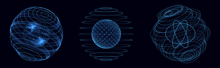 Wall Mural - Vector set sci-fi sphere with particles and lines. Concept network connection. Frame sphere. Abstract technology background.