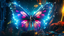 Neon Chrysalis Transforming Into Radiant Abstract Butterflies