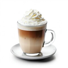 Wall Mural - Caffee latte with whipped cream on white background