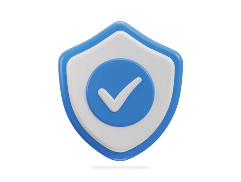 Right mark with protect shield 3d rendering vector icon