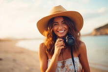 Sun-Kissed Moments: Camera-Wielding Woman By The Sea