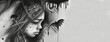Young girl with Depression and Anxiety Heavy Burden,Black and white.Banner, copyspace