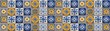 Blue white yellow abstract mosaic tiles background banner panorama long - Painting moroccan portuguese tile wall texture, seamless pattern