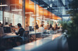 © Arthur - Blurry Modern Office Setting with Employees in Action, for Text Overlay, Soft Focus - Dynamic Workplace - AI Generated