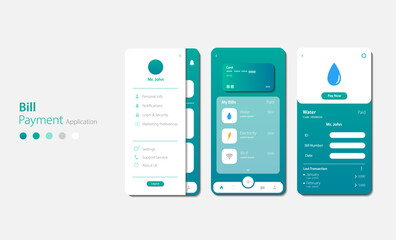 Online bill payment design for mobile app. Graphical user interface for responsive mobile applications