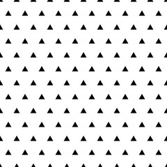 Poster - Triangle seamless pattern. Repeating small black triangular isolated on white background. Repeated texture. Design print. Сute shape lattice. Repeat abstract monochrome graphic. Vector illustration