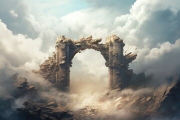 Ancient arched gate in the clouds