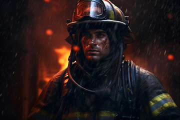 Wall Mural - In to the fire, a Firefighter searches for possible survivors