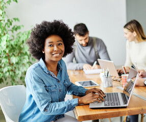 Wall Mural - business meeting businesswoman woman office portrait entrepreneur laptop communication teamwork technology computer training occupation