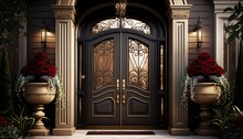 Luxury Palace Front Door With Marble Pillars And Arch