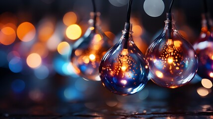 Wall Mural - incandescent light bulbs with bokeh background, close up