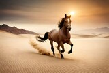 Fototapeta  - red horse running in desert
