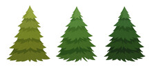 Fur Tree Set. Cartoon Christmas Undecorated Spruce Trees. Xmas Holidays Flat Vector Illustration Collection. Christmas Green Fur Trees