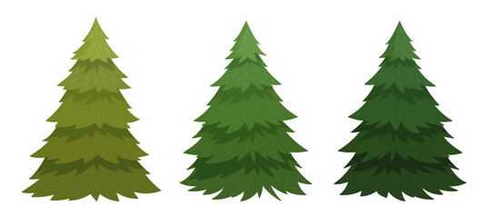 fur tree set. cartoon christmas undecorated spruce trees. xmas holidays flat vector illustration col
