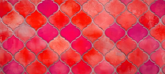 Aufkleber - Abstract pink red mosaic tile wall texture background - Arabesque moroccan marrakech vintage retro ceramic tiles pattern