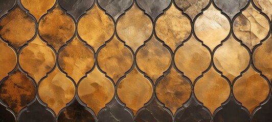 Wall Mural - Abstract black gray gold mosaic tile wall texture background - Arabesque moroccan marrakech vintage retro ceramic tiles pattern