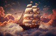 Pirate ship in a sea of clouds, concept of dreams and fantasy. Generative AI