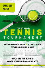 Wall Mural - tennis tournament poster template with ball, racket and sample text