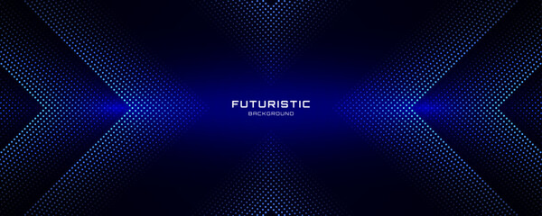 Poster - 3D blue techno abstract background overlap layer on dark space with glowing dots shape decoration. Modern graphic design element dotted line style concept for banners, flyer, card, or brochure cover