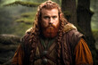 © Melipo-Art - Young red-haired dwarf druid with a red beard stands in the forest with a serious look.