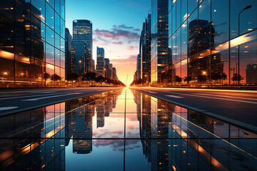 night scene of glass curtain wall of modern building