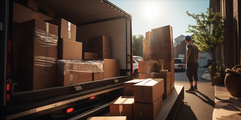 Sticker - Worker unloads things from a truck.  