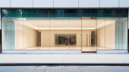 Poster - Empty vacant modern retail store with glass shop window storefront at city.