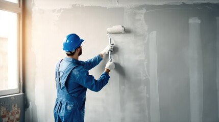 Aufkleber - Contractor are painter the wall indoors at home.