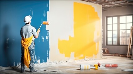 Aufkleber - Contractor are painter the wall indoors at home.