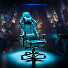 blue gamers chair in a studio