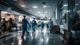 Fototapeta Do akwarium - Dynamic shot of medical staff rushing through hospital corridors, epitomizing the urgency and pace of healthcare