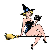 Vector Cartoon Cute Pin Up Witch Isolated