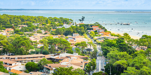 Wall Mural - Aerial view of the Belisaire district in Cap Ferret seen from the top of the lighthouse