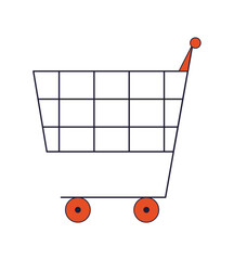 Poster - Shopping cart flat line color isolated vector object. Editable clip art image on white background. Simple outline cartoon spot illustration for web design