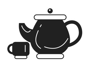 Poster - Teapot cup monochrome flat vector object. Dinnerware. Tea teakettle. Traditional drinkware. Editable black and white thin line icon. Simple cartoon clip art spot illustration for web graphic design